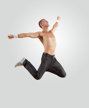 Modern style male dancer jumping and posing. Illustration