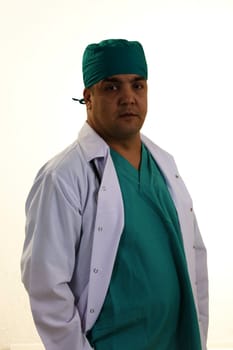 Stock image of male doctor over white background