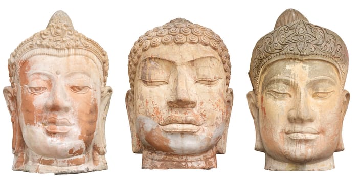 Three Buddha heads isolated on white background 