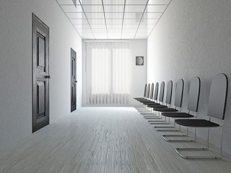 Reception with leather chairs near a wall