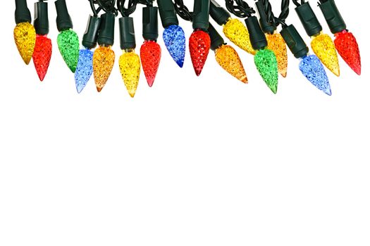 Multicolored string of Christmas lights isolated on white background