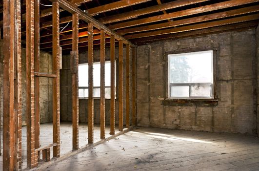 Interior of a house under gut renovation at construction site