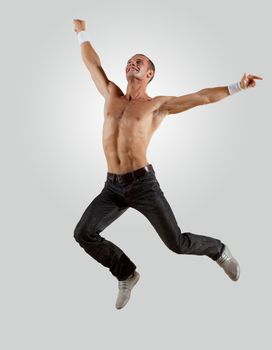 Modern style male dancer jumping and posing. Illustration