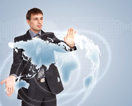 Modern Business World, A businessman navigating virtual world map