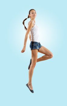 Modern style female dancer jumping and posing. Illustration