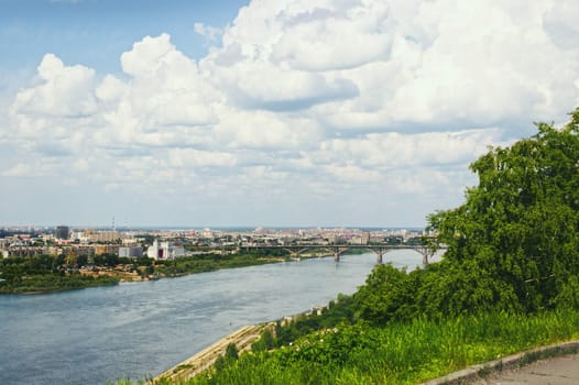 View of the river and the city in summer