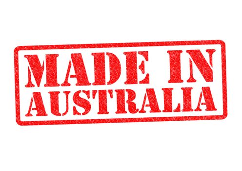 MADE IN AUSTRALIA Rubber Stamp over a white background.