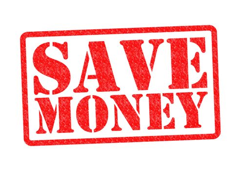 SAVE MONEY Rubber Stamp over a white background.