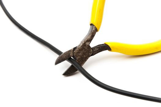 yellow wire cutting pliers on a white background