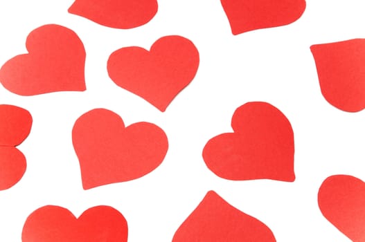 background of red hearts on white background