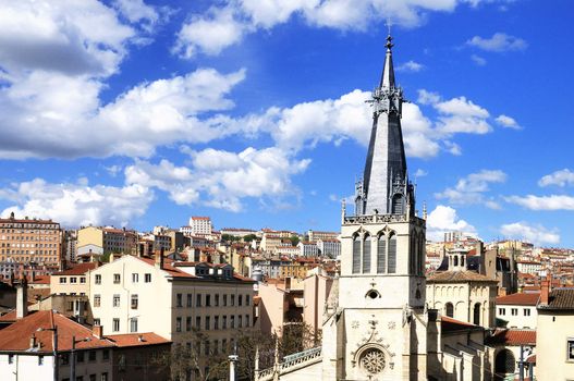skyline and view of Lyon city, Rhone-alpes, France