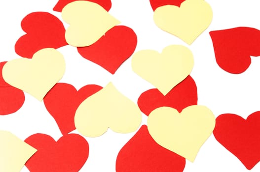 background of red hearts on white background