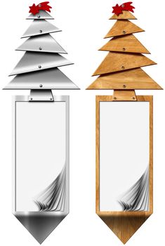 Two vertical Xmas banners with stylized Christmas tree and blank pages on white background