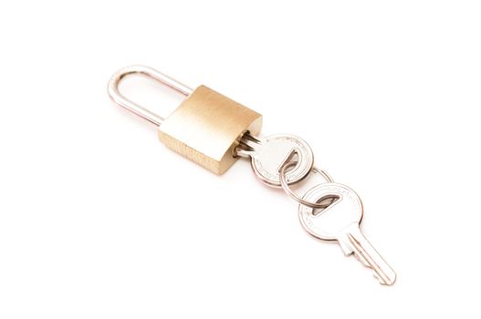 padlock with keys on a white background