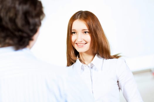 Image of two students discussing their work