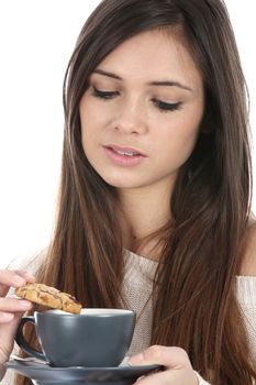 Woman Drinking a Cup of Tea and Biscuit