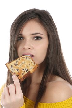 Woman Eating a Slice of Fruit Toast