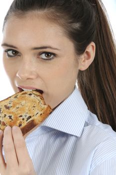 Woman Eating a Slice of Fruit Toast