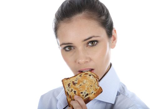Woman Eating a Slice of Fruit Toast