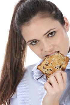 Woman Eating a Slice of Fruit Toast