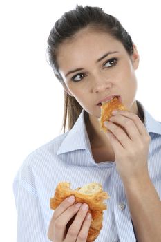 Woman Eating Breakfast Croissant