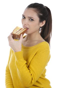 Woman Eating Victoria Sponge Cake