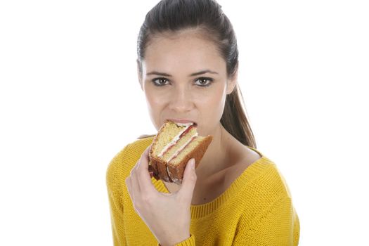 Woman Eating Victoria Sponge Cake
