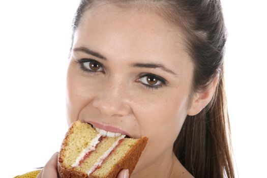 Woman Eating Victoria Sponge Cake