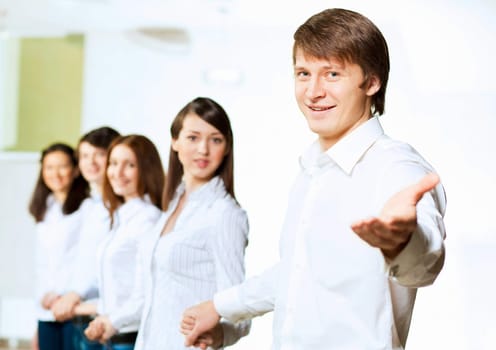 Image of five students in casual wear standing in row