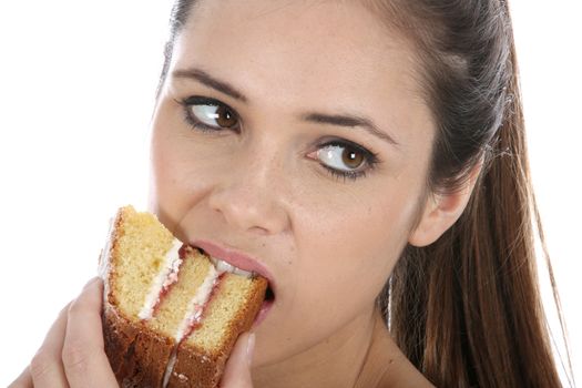 Woman Eating Victoria Sponge Cake