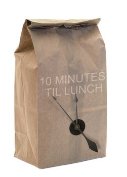 A brown paper bag isolated on a white background