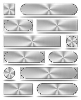 set of modern aluminum buttons in different sizes, shapes and colors