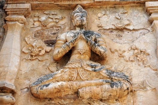 Ancient wat ruins of Buddha sculpture in Chiang Mai,Thailand