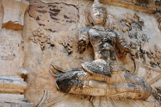 Ancient wat ruins of Buddha sculpture in Chiang Mai,Thailand