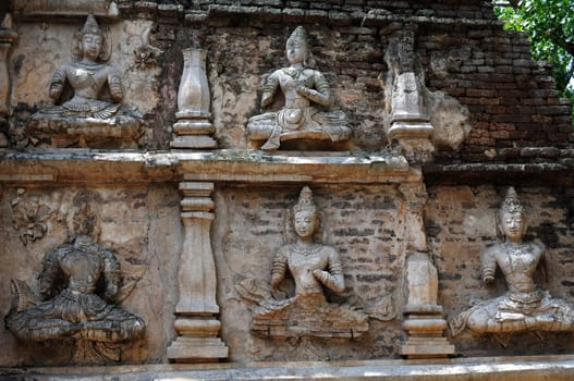 Ancient wat ruins of Buddha sculptures in Chiang Mai,Thailand