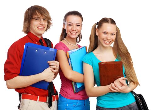 Happy smiling student standing and holding books