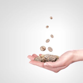 Human hand holding money on white background