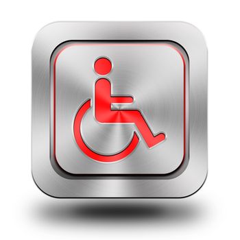 Wheelchair , brushed aluminum or stainless steel, glossy icon, button, sign