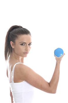 Model Released. Young Woman Exercising with Weights