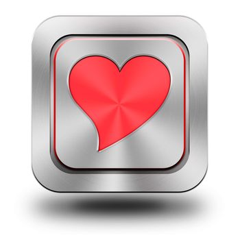 Red heart, aluminum, steel, chromium, glossy, icon, button, sign, icons, buttons, crazy colors