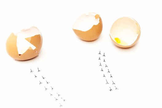 scrambled eggs with footprints on a white background