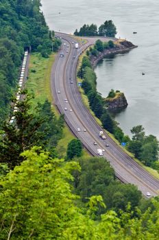 Interstate 84 running through the Columbia River Gorge in Oregon