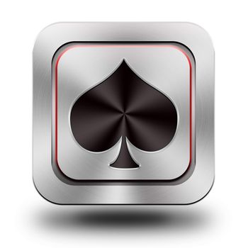 Playing Card, pik, , brushed aluminum or stainless steel, glossy icon, button, sign