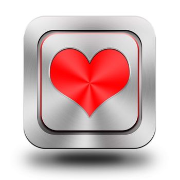 Playing Card, heart, , brushed aluminum or stainless steel, glossy icon, button, sign