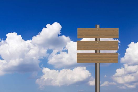 Blank wooden billbroad over blue sky background