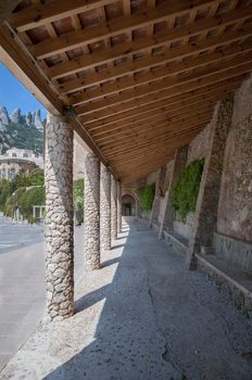 architectural stone and wood for shelter from the sun