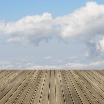 Wooden ground and cloudy sky with nobody.