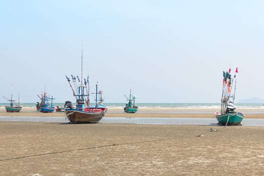 Fishing boat on the beach .Hua Hin Beach, Thailand