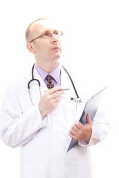 Male medical physician comparing some information