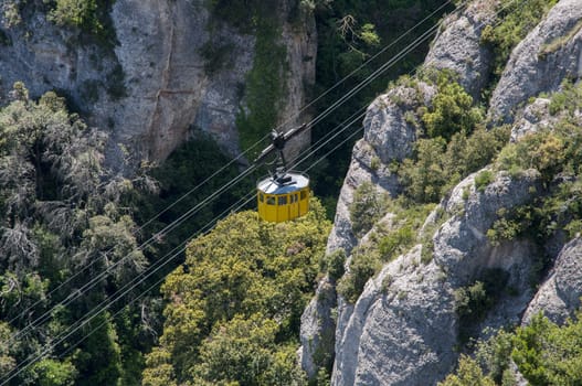 yellow cable car up the mountain